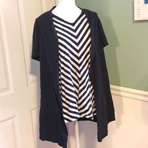 Chelsea Studio Large 2 in 1 Top Attached Short Sleeve Black White Stripes